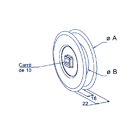 Poulie Diamètre 125 mm Carrée 10 mm G130CPoulies à sangleSIMU-ACCESSOIRES