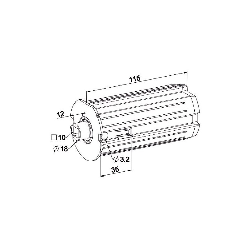 Embout ZF 64 -Carré Débouchant 10 mm-Téton D18-L 115 mm A322ARond ZF 64ZURFLUH-FELLER