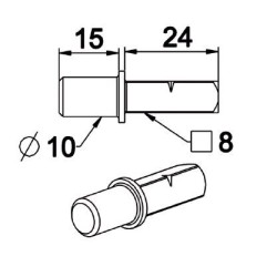 Tourillon Carré de 8 mm-Diamètre 10 mm