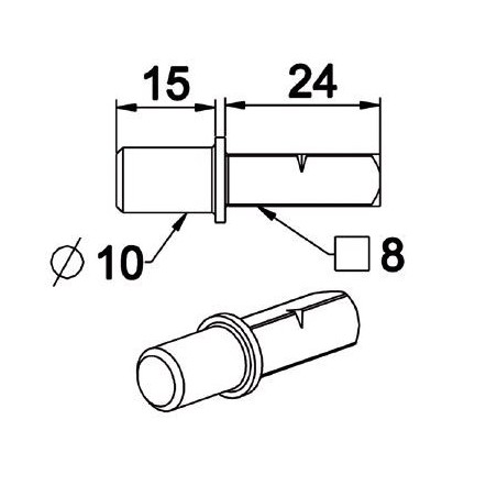 Tourillon Carré de 8 mm-Diamètre 10 mm