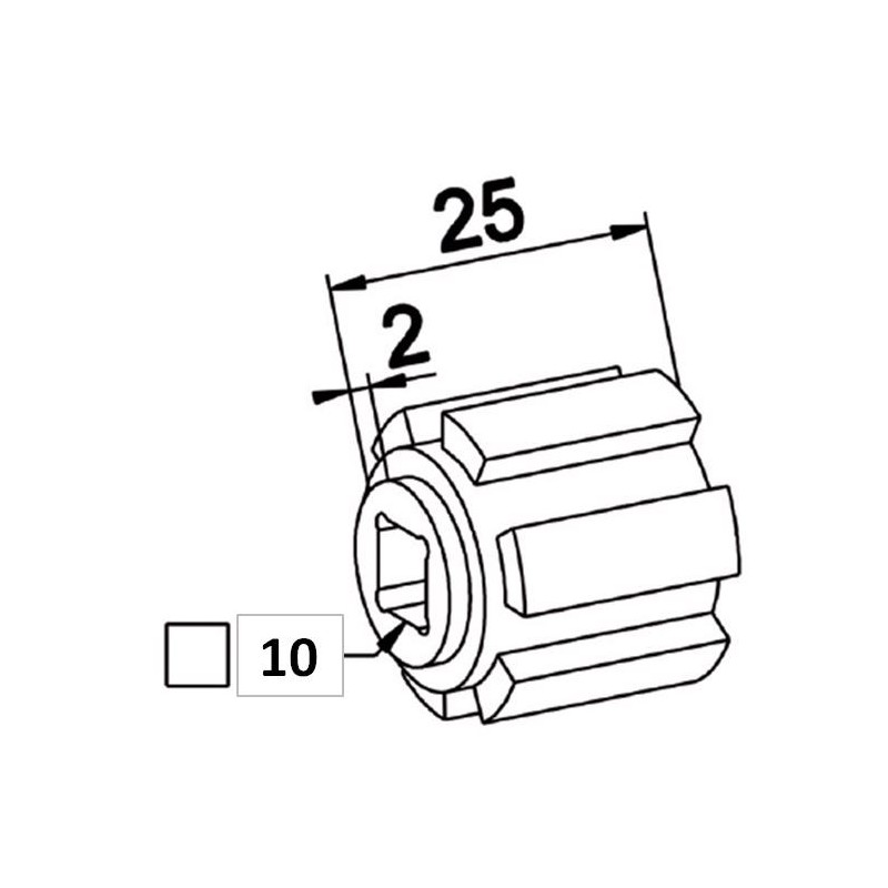 Moyeu Crabot male 22/27 ZF-Trou Carré de 10 mm débouchant A617BRoulement et SupportZURFLUH-FELLER