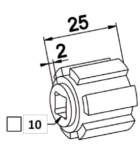 Moyeu Crabot male 22/27 ZF-Trou Carré de 10 mm débouchant A617BRoulement et SupportZURFLUH-FELLER