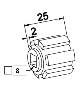 Moyeu Crabot male 22/27 ZF-Trou Carré de 8 mm débouchant A617Roulement et SupportZURFLUH-FELLER