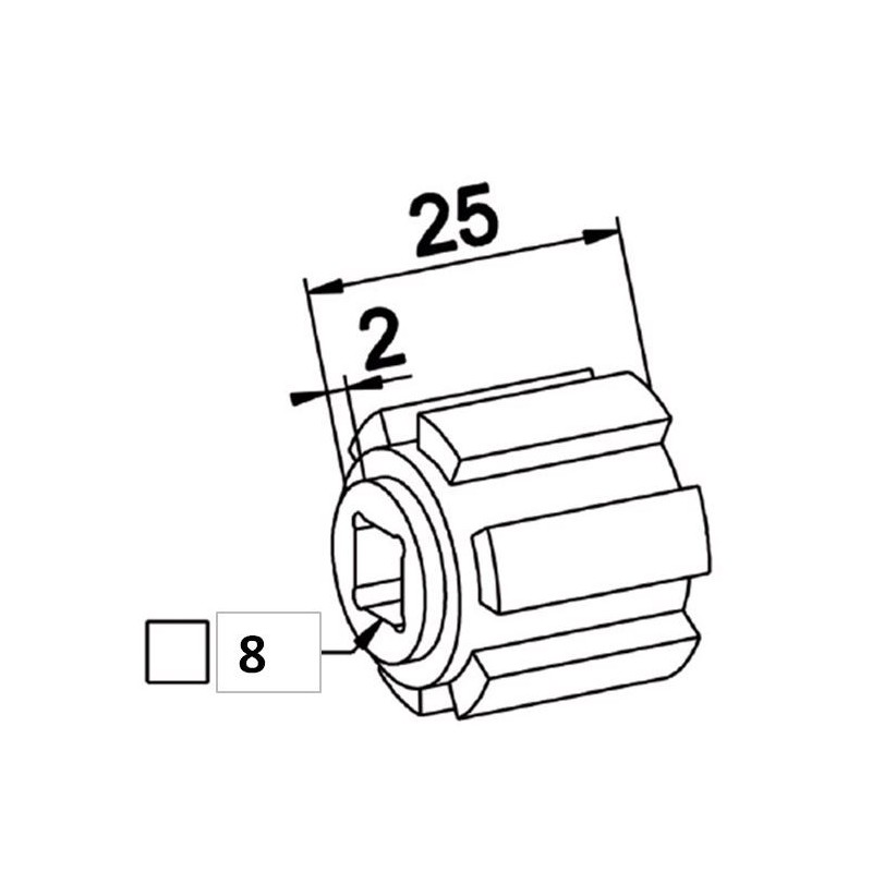 Moyeu Crabot male 22/27 ZF-Trou Carré de 8 mm NON débouchant A620Roulement et SupportZURFLUH-FELLER