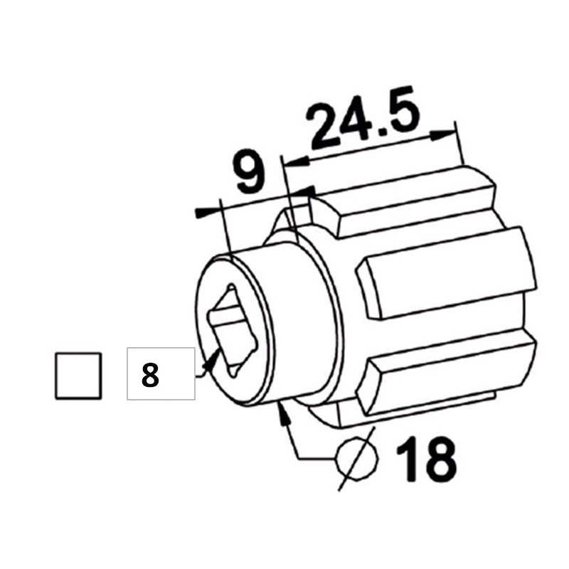 Moyeu Crabot male 22/27 ZF-D18-Trou Carré de 8 mm A628Roulement et SupportZURFLUH-FELLER