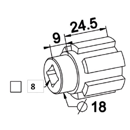 Moyeu Crabot male 22/27 ZF-D18-Trou Carré de 8 mm