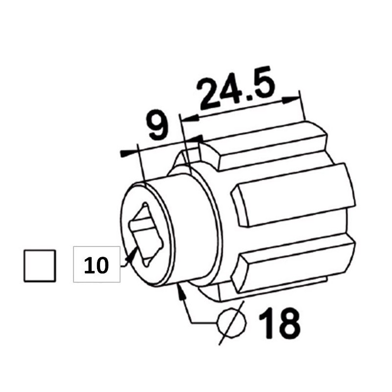 Moyeu Crabot male 22/27 ZF-D18-Trou Carré de 10 mm A629Roulement et SupportZURFLUH-FELLER