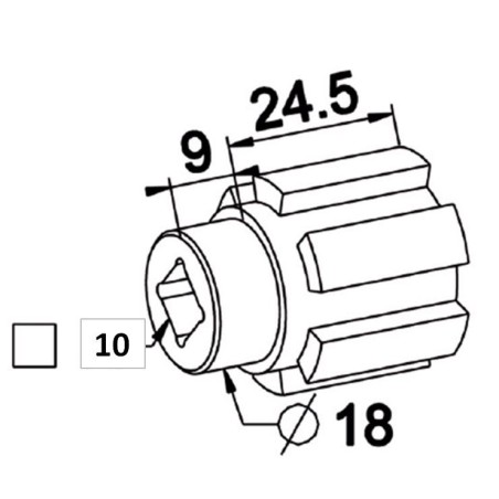 Moyeu Crabot male 22/27 ZF-D18-Trou Carré de 10 mm