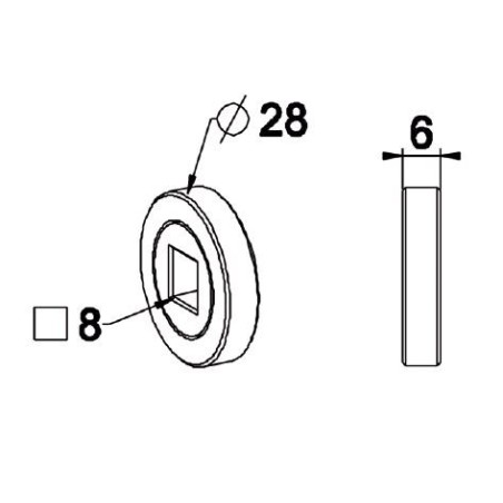 Roulement 28x Carre 8 mm-Noyau Nylon