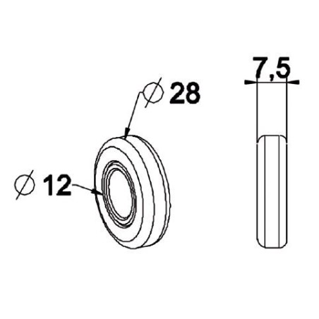 Roulement 28x12 mm-Noyau Nylon