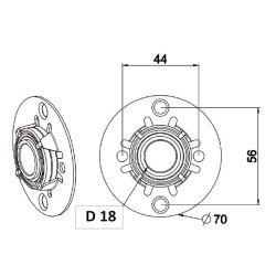 Support + Roulement à billes 36/18 mm.