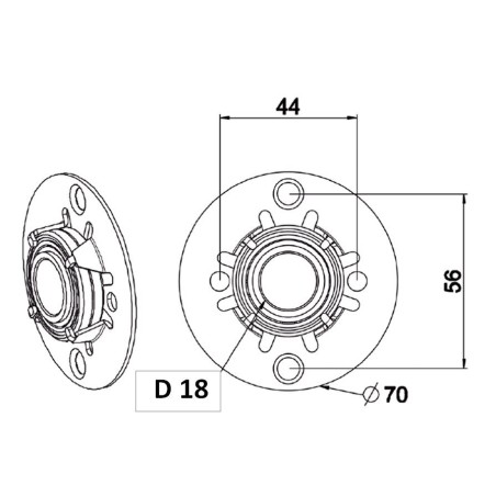 Support + Roulement à billes 36/18 mm.