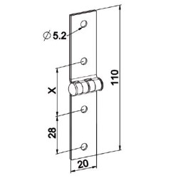 Charnière de projection-ACIER-BLANC 20x110