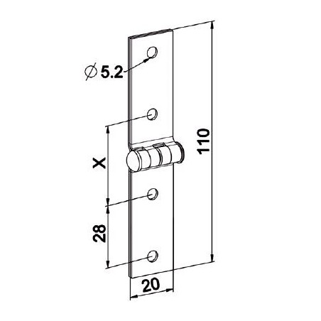 Charnière de projection-ACIER-BLANC 20x110
