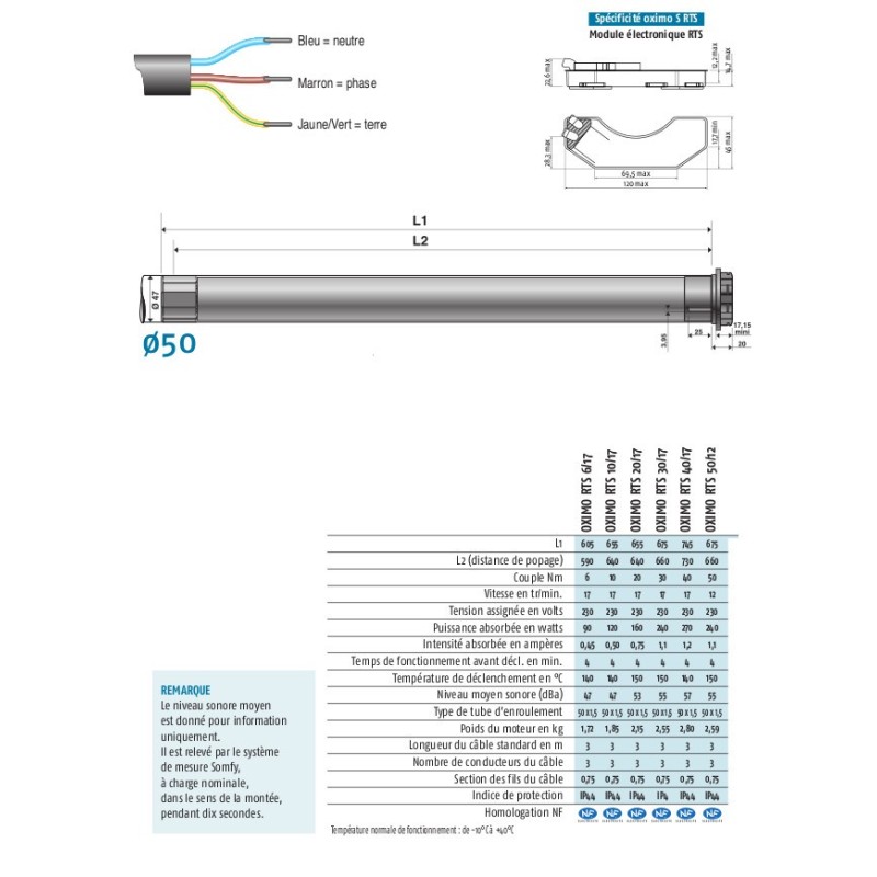 LT 50-OXIMO RTS 10/17 1037389Moteur RTSSomfy