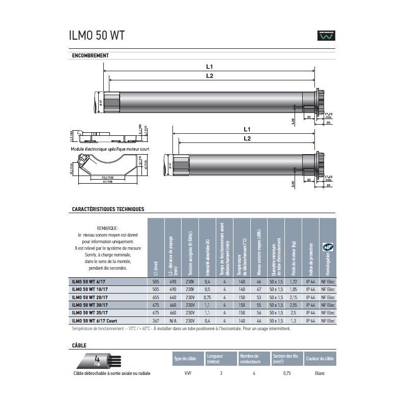 LT 50-ILMO FILAIRE 6/17 1130125Moteur Filaire IlmoSomfy