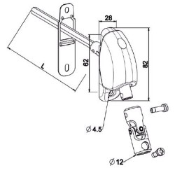 Renvoi à 120 °-Embase étroite-Blanche-28x82-carré de 8 mm