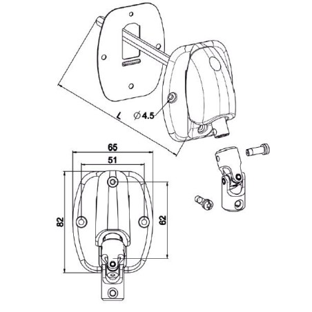 Renvoi à 120 °-Embase large-65x82-Blanche-6P 7 mm