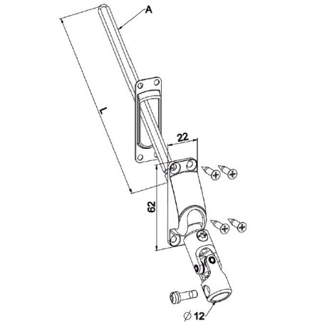 Guide 60° genouillère-Blanc-22x62- Carré de 6 mm