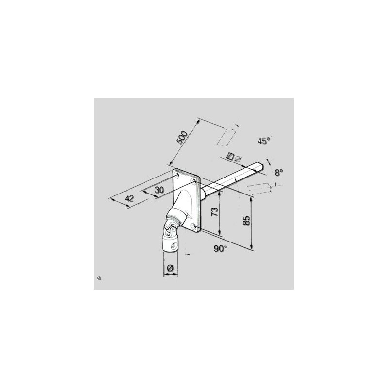 GENOUILLERE 90° NICKELEE -42X85 -D14 -CARRE 8- L480 2004123Carré de 8SIMU-ACCESSOIRES