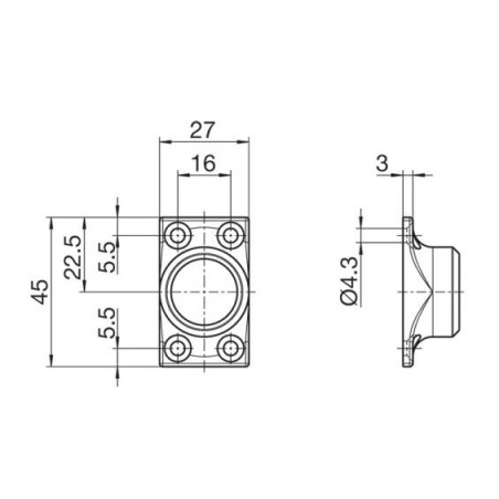 Sortie de caisson 45° 27X45-Nickelée-4T- Carré de 8 mm