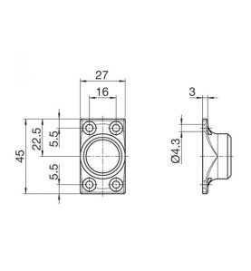 Sortie de caisson 45° 27X45-Nickelée-4T- Carré de 8 mm 816F121003Carré de 8GEIGER