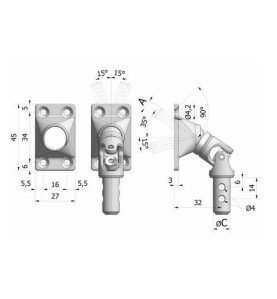 Sortie de caisson 45° 27X45-Nickelée-4T- Carré de 8 mm 816F121003Carré de 8GEIGER
