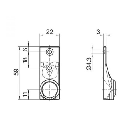 Sortie de caisson 45° 22X59-Nickelée-2T- 6P 7 mm
