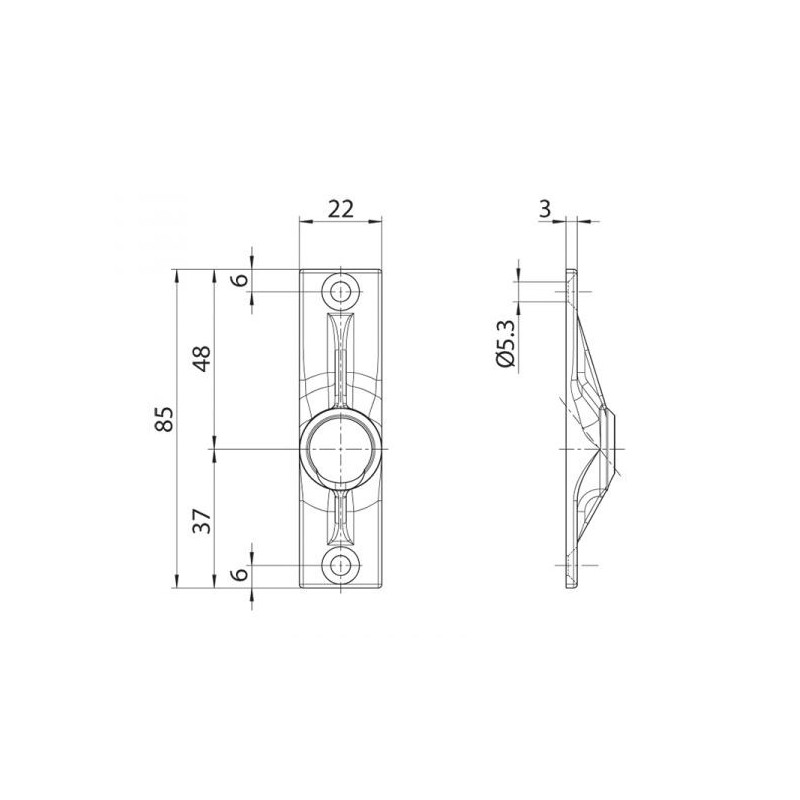 Sortie de caisson 45° 22X85-Nickelée-2T- Carré de 6 mm 816F011002Carré de 6 GEIGER