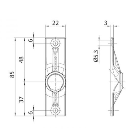 Sortie de caisson 45° 22X85-Nickelée-2T- Carré de 6 mm