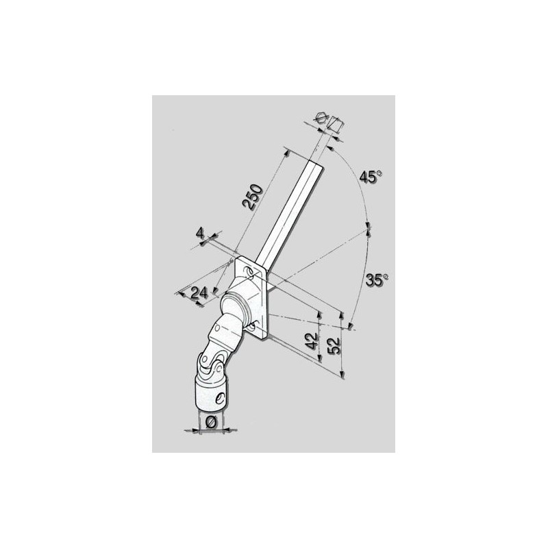 GENOUILLERE 45° NICKELEE -24X52 -D14 - CARRE 8- L 250 2004104Carré de 8SIMU-ACCESSOIRES