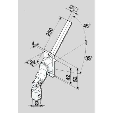 GENOUILLERE 45° NICKELEE -24X52 -D14 - CARRE 8- L 250