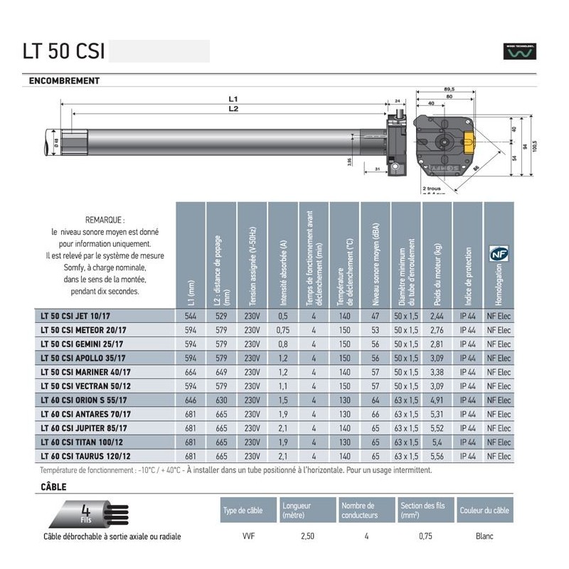 LT 50 CSI FILAIRE 20/17 1041009Moteur CSISomfy