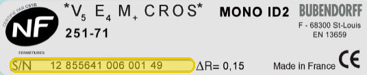 Exemple d’étiquette Bubendorff avec le numéro de série SN